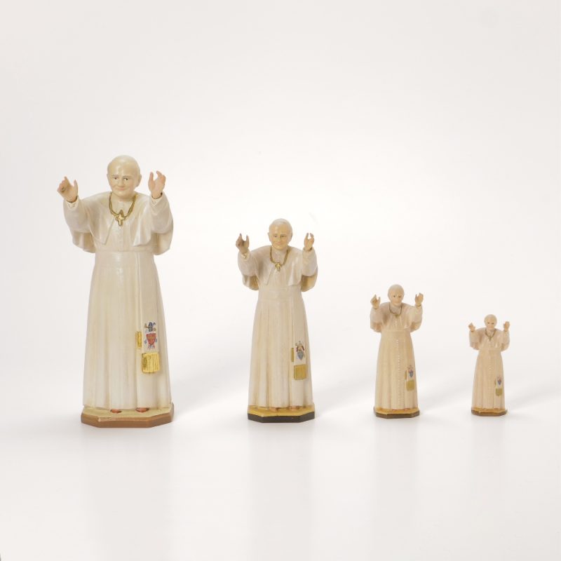 Papa São João Paulo II em madeira natural de bordo pintado à mão, vários tamanhos