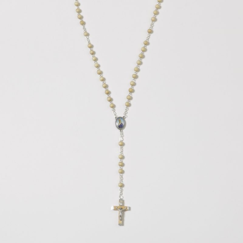 Terço com contas em madeira de oliveira, 57cm