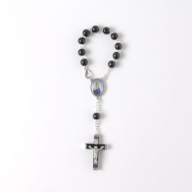 Dezena preta com cruz em madeira 15cm com fecho