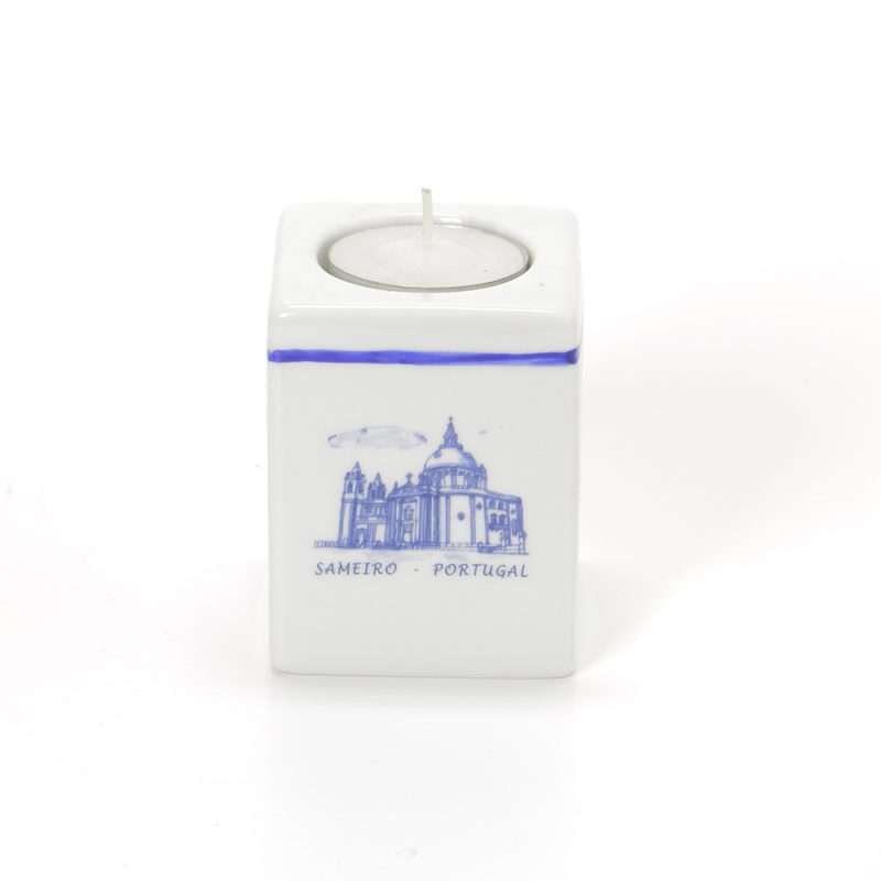 Porta velas quadrado em porcelana com Basílica do Sameiro