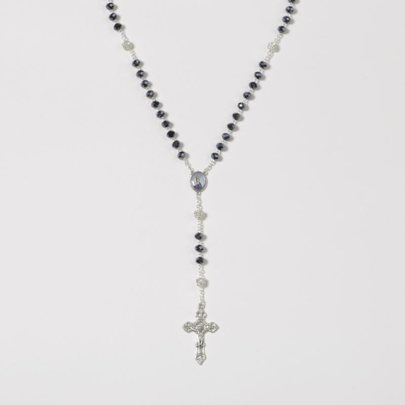 Terço com as contas azul cristal, 48cm