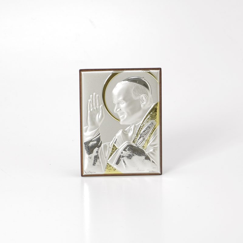 Moldura em prata com o Santo Papa João Paulo II 11x9
