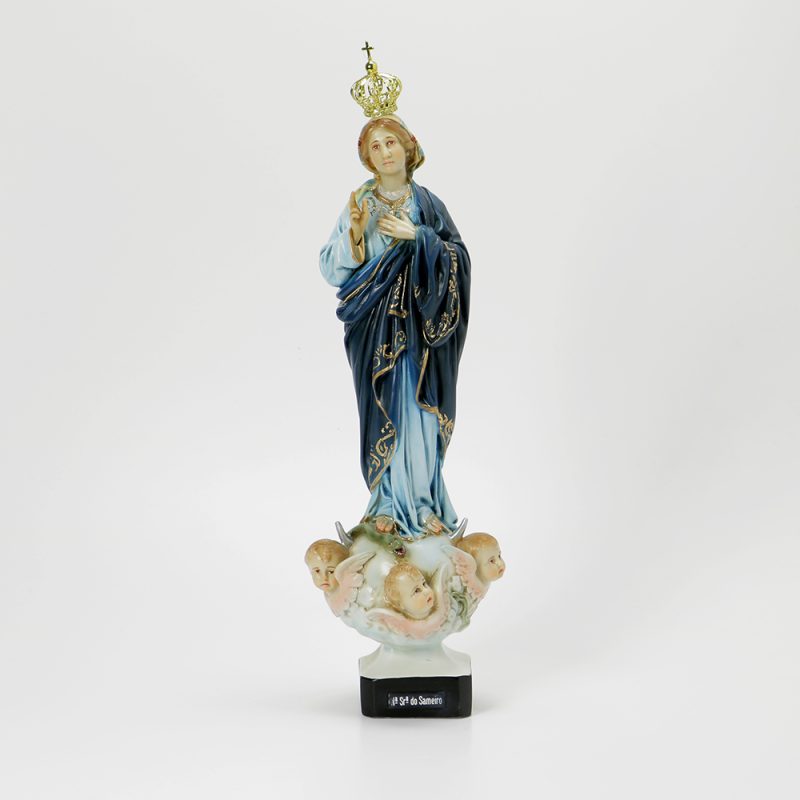 Nossa Senhora do Sameiro em marfinite e pintura de arte sacra, 43cm