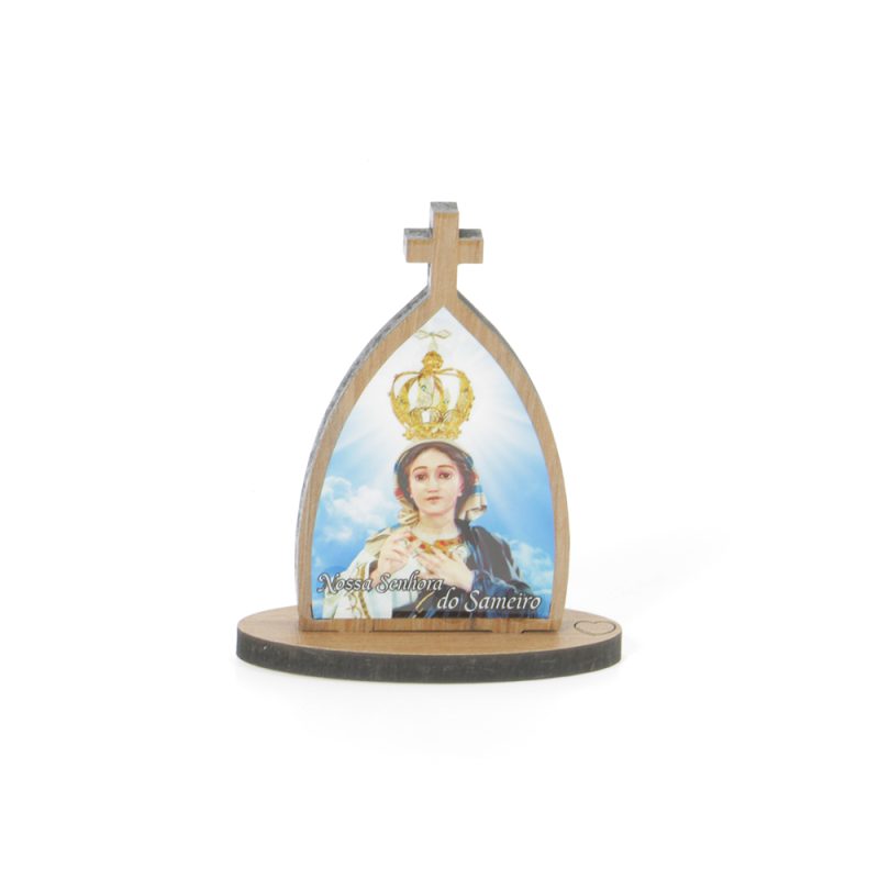 Placa em forma de Capela em madeira com Nossa Senhora do Sameiro