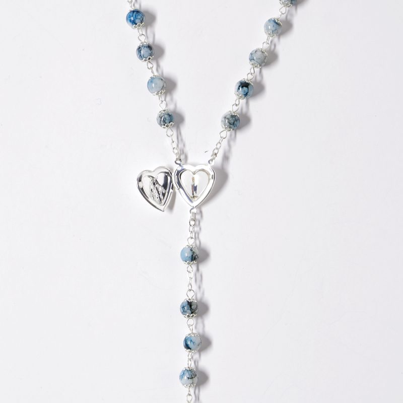 Terço em pedra matizado, várias cores, 61cm