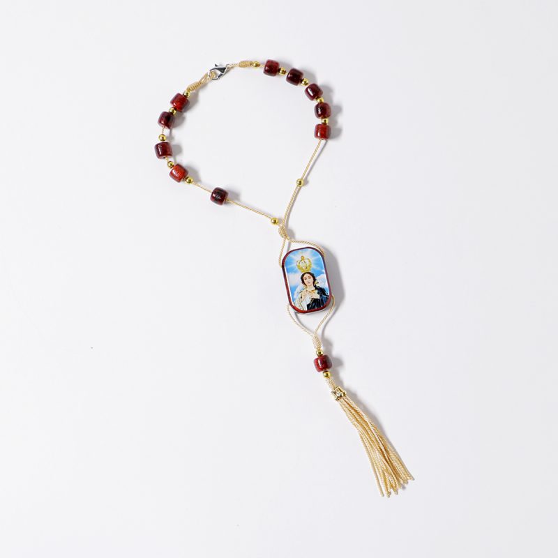 Dezena de madeira, com fecho, fio em corda