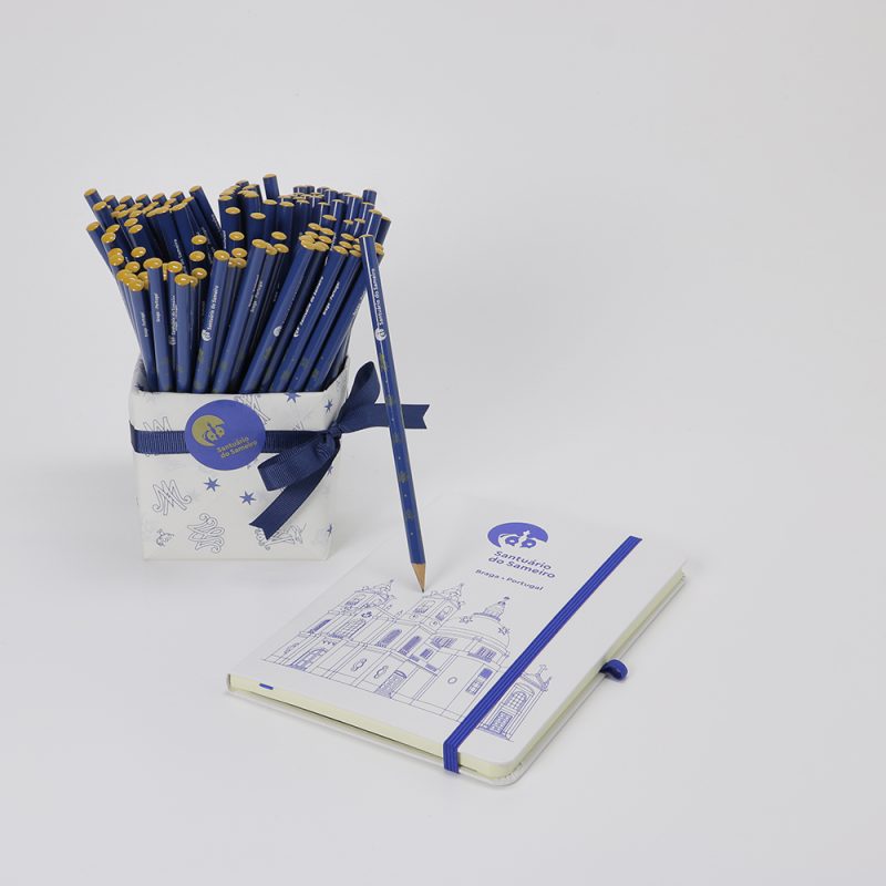 Lápis azul com gota-dourada