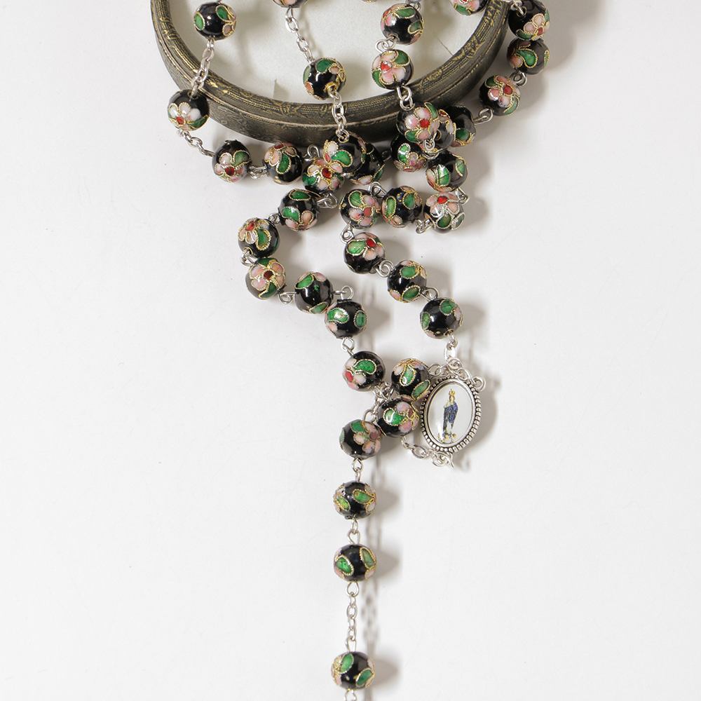 009-011-504-5056- Terço-cristal preto- cloissone- 61cm-Santuario-do-Sameiro-Braga-Portugal.caixapormenor