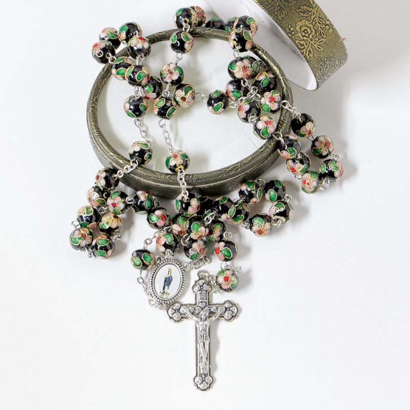 009-011-504-5056- Terço-cristal preto- cloissone- 61cm-Santuario-do-Sameiro-Braga-Portugal.caixapreta