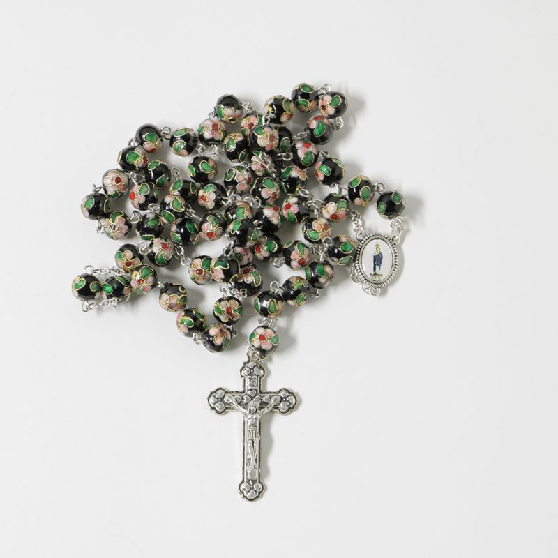 009-011-504-5056- Terço-cristal preto- cloissone- 61cm-Santuario-do-Sameiro-Braga-Portugal.junto