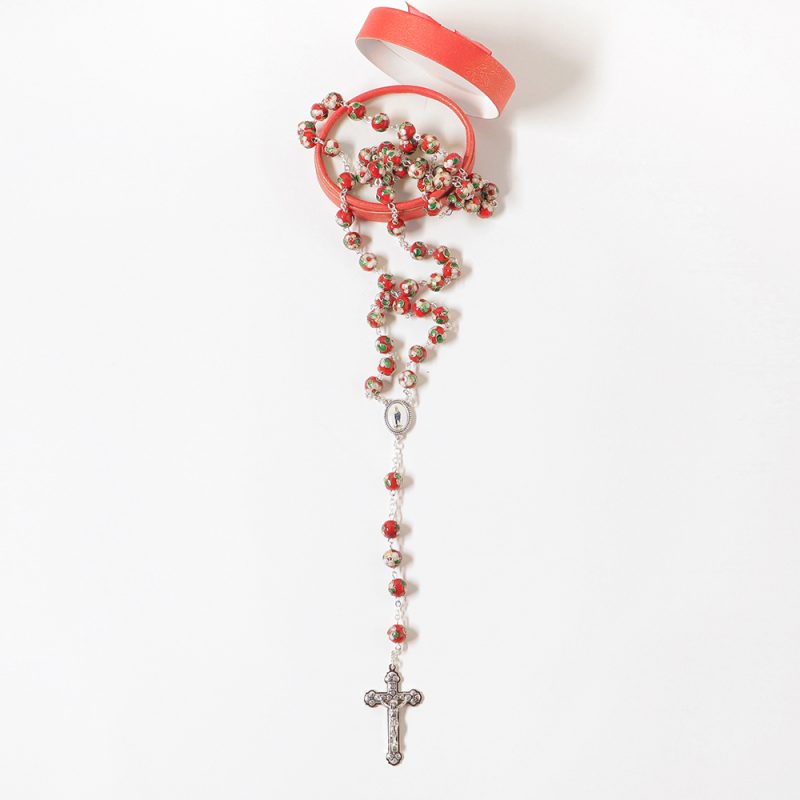 009-011-504-5056- Terço-cristal vermelho- cloissone- 61cm-Santuario-do-Sameiro-Braga-Portugal.caixavermelha