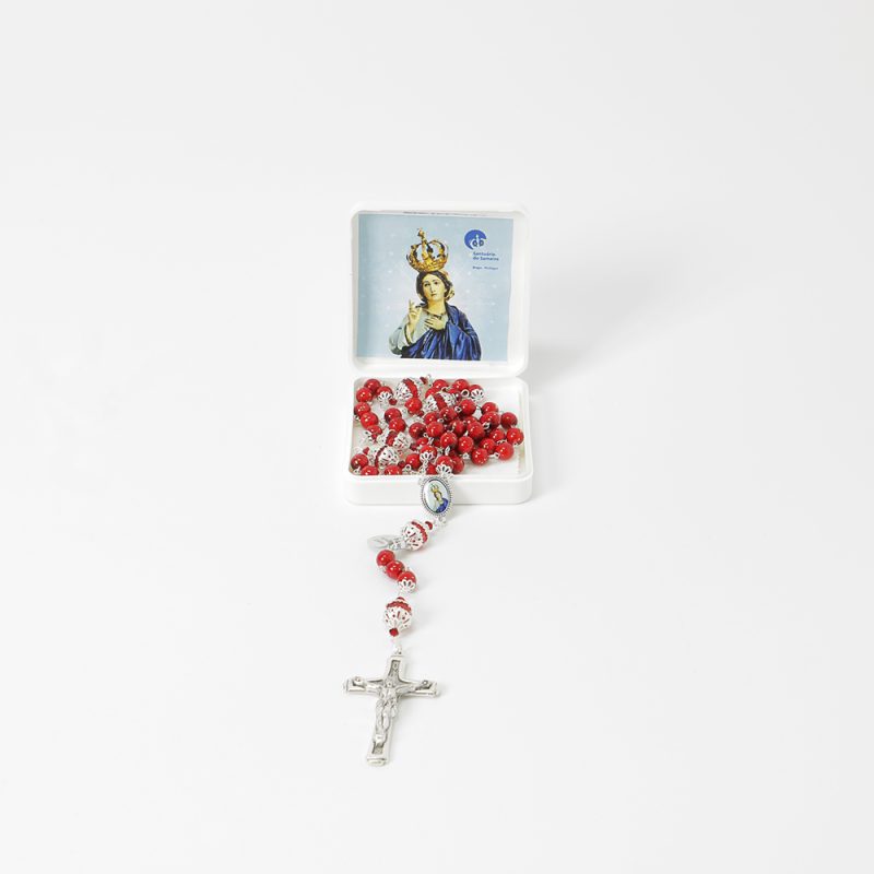 Terço em vidro com Nossa Senhora do Sameiro